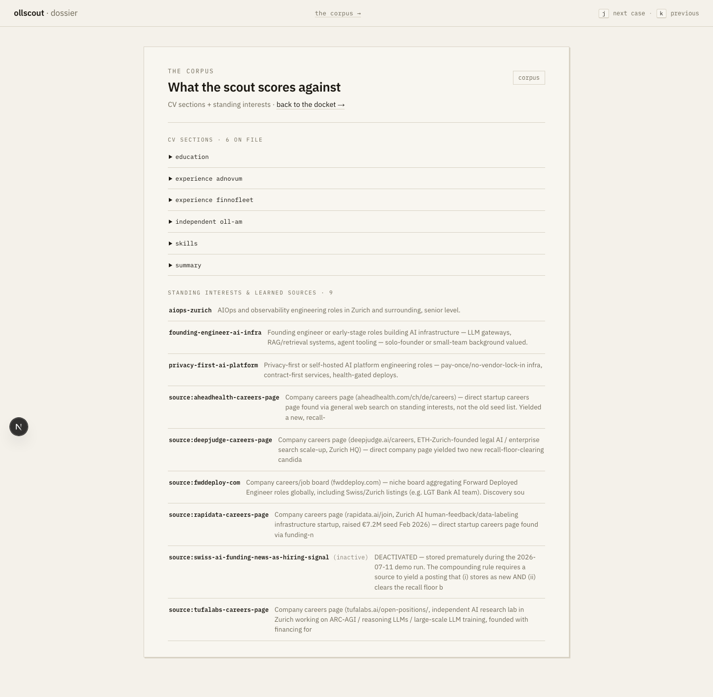 ollscout GUI — corpus and degraded states: abstained, legacy, memory-outage sheets